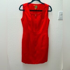 Tory Burch Vibrant Red Full Zip Front Mini Shift Dress With Pockets size 10